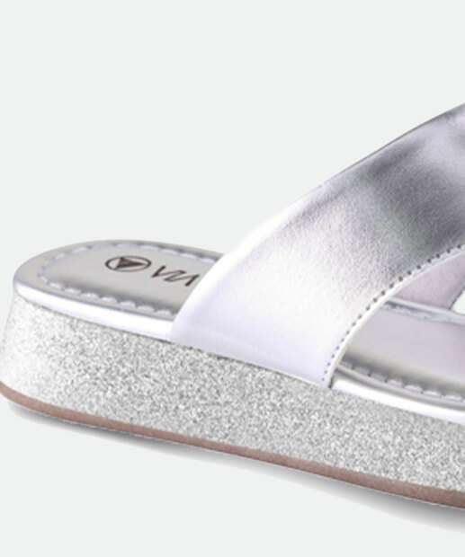 Tamanco Feminino Tiras Flatform Metalizado Via Uno