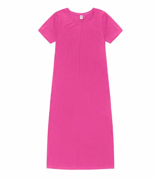 Vestido Midi Ribana Canelada Básico Rovitex Rosa