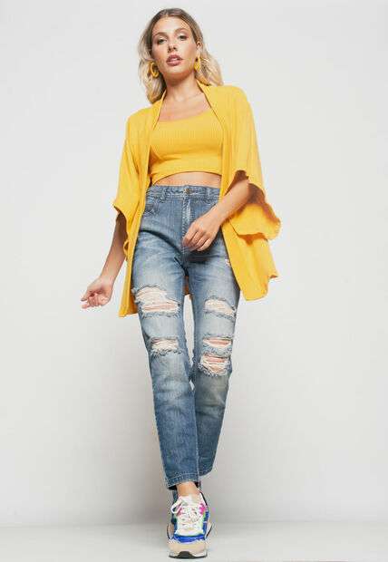 Kimono  Canelado Mostarda Salvatore Fashion