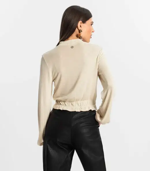 Blusa Feminina Tricot Manga Longa Endless Bege