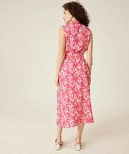 Vestido Feminino Chemise Midi Estampa Folhas Marisa