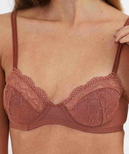 Sutiã de Renda Com Base E Sem Bojo Marisa Marrom