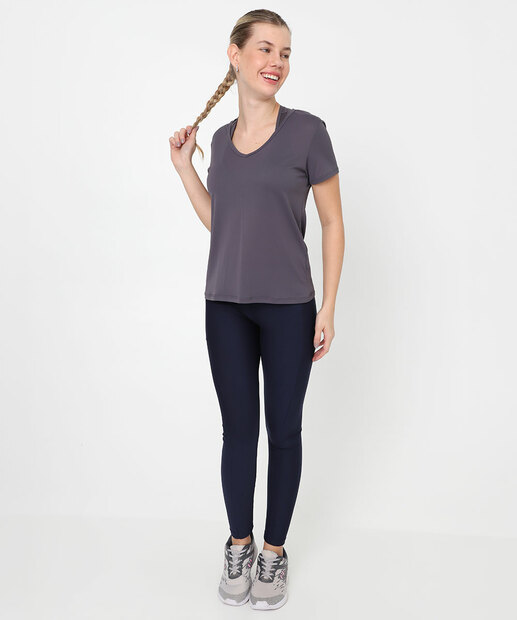 Blusa Feminina Fitness Básica Manga Curta Marisa Cinza