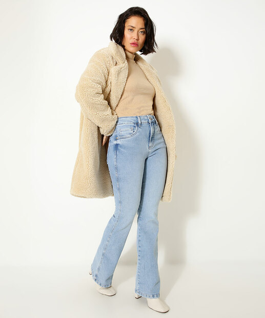 Casaco Feminino Alongado Pelúcia Botão Marisa