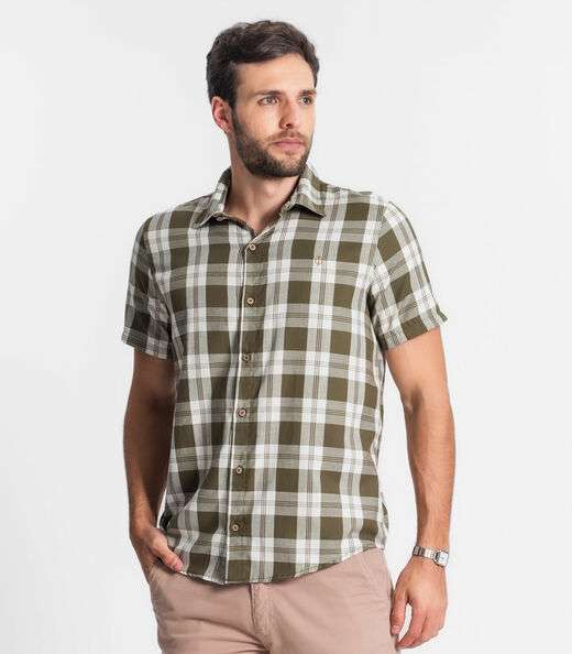 Camisa Masculina Xadrez Diametro Verde
