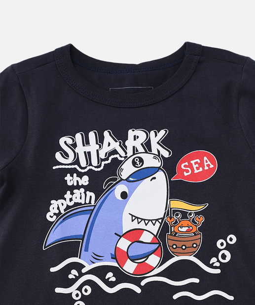 Camiseta Infantil Estampa Tubarão Marisa Tam 1 a 3 Azul