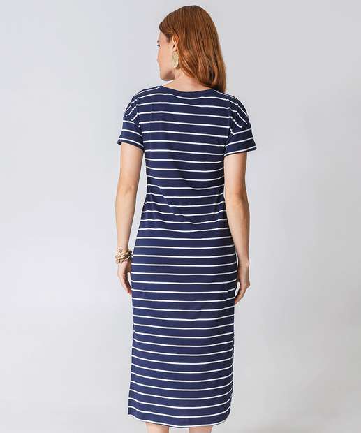 Vestido Midi Feminino Listrado Marisa Azul