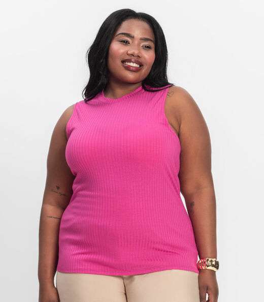 Regata Plus Size Em Ribana Canelada Secret Glam Rosa