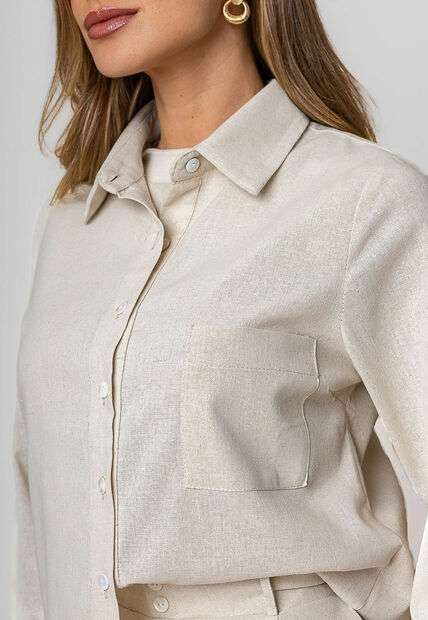 Camisa Alfaiataria Linho M/L Com Bolso Marfim Salvatore