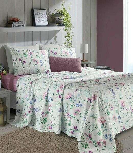 Jogo De Cama Queen Floral 200 Fios Lar e Lazer Bege