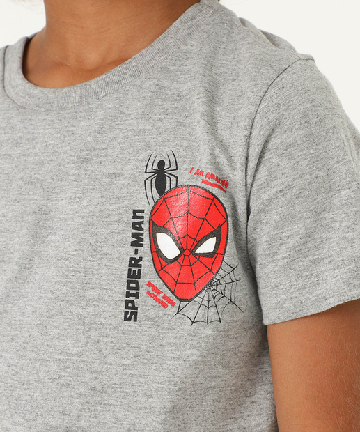 Camiseta Infantil Homem Aranha Brinde Marvel Tam 4 a 10 Cinza