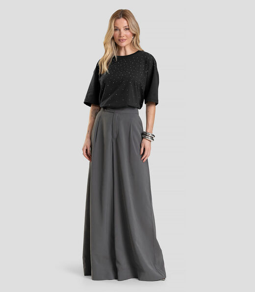 T- Shirt Box Feminina com Strass Dianna Preto