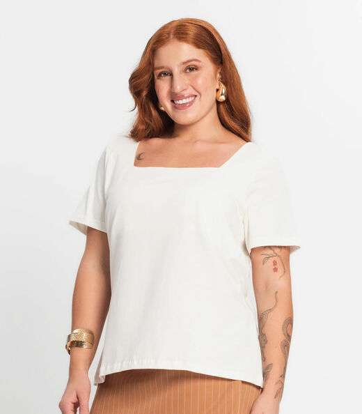 Blusa Feminina Plus Size Secret Glam Bege
