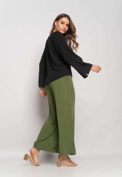 Blusa Manga Longa Flare Viscolinho Preto Salvatore