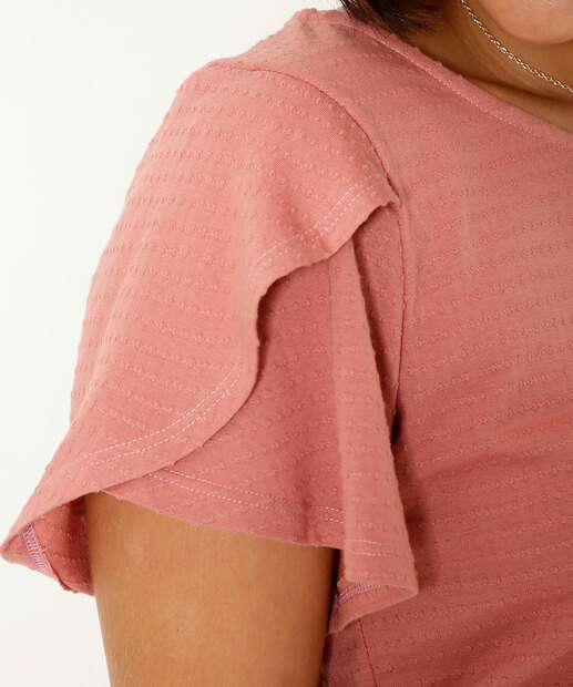 Blusa Feminina Textura Babado Manga Curta Marisa