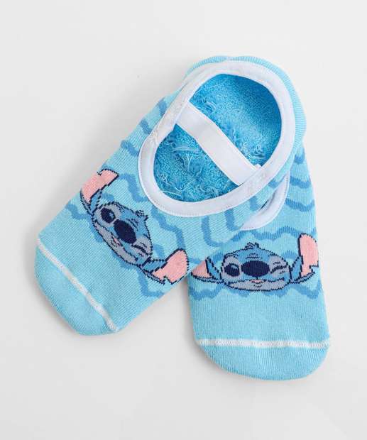 Meia Sapatilha Feminina Estampa Stitch Azul