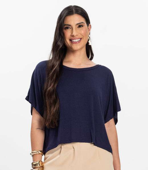Blusa Feminina com Manga Morcego Rovitex Azul