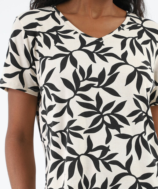 Blusa Feminina Folhas Manga Curta Marisa Off White