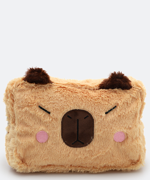 Necessaire Feminina Pelúcia Capivara Marisa Bege