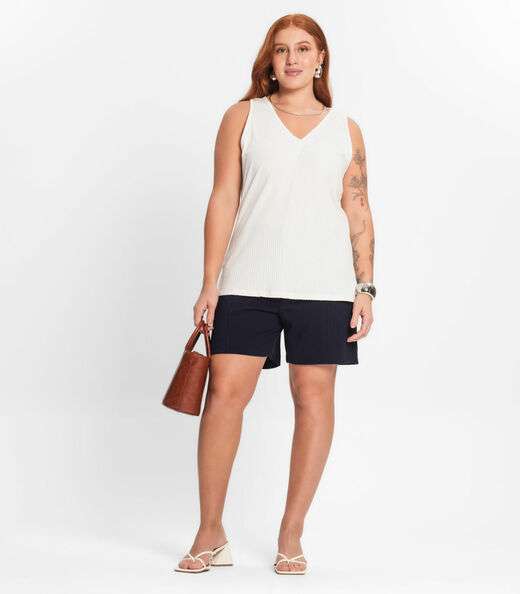 Regata Plus Size Em Ribana Canelada Secret Glam Bege