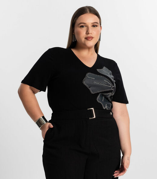 Image_Blusa Feminina Plus Size Manga Evasê Secret Glam Preto