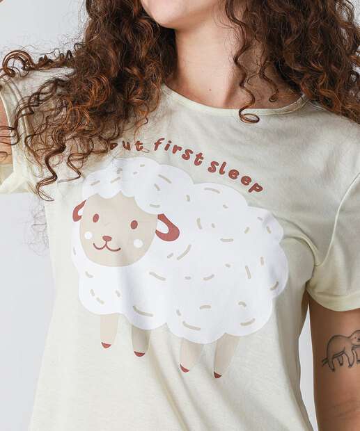 Camisola Estampa Ovelha Manga Curta Marisa Verde