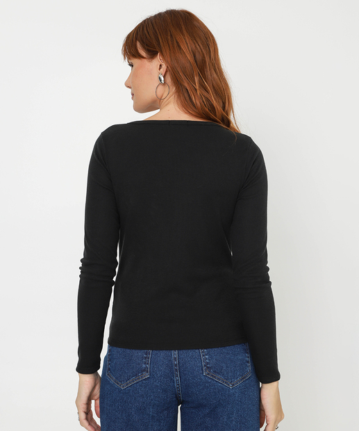 Blusa Feminina Canelada Manga Longa Marisa Preto