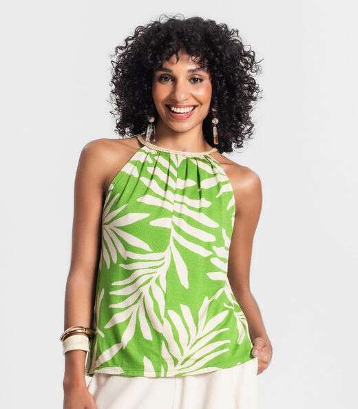 Blusa Feminina De Alça Floral Rovitex Verde