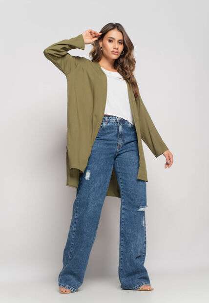 Kimono Manga Longa Viscolinho Verde Salvatore Fashion