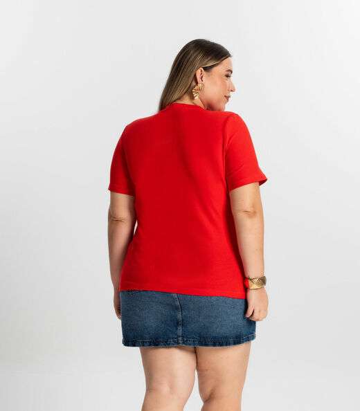 Blusa Plus Size Feminina Manga Curta Secret Glam Laranja