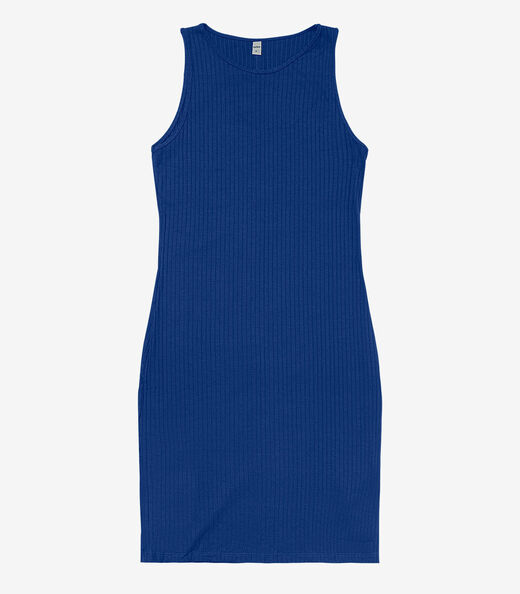 Vestido Curto Em Ribana Canelada Rovitex Azul