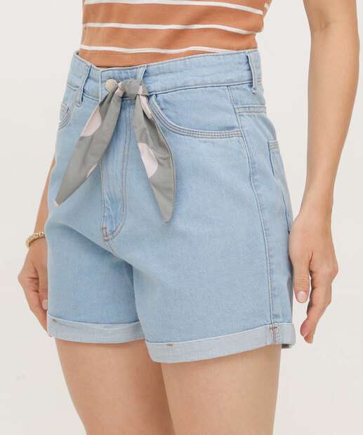 Short Mom Jeans Feminino Lenço 