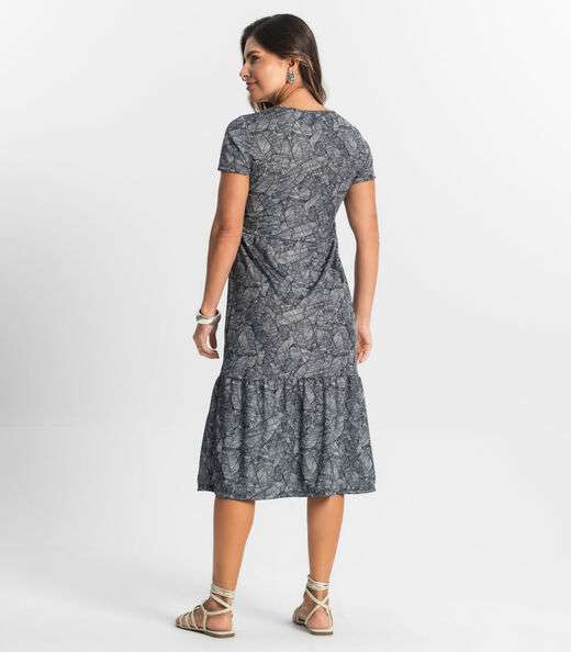 Vestido Midi Feminino Estampado Select Cinza