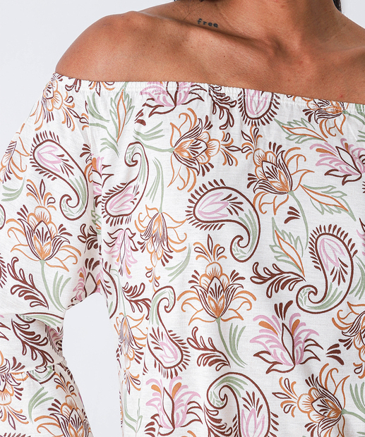 Blusa Feminina Ombro a Ombro Estampada Marisa Bege