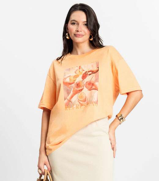 Image_Camiseta Feminina em Meia Malha Rovitex Laranja