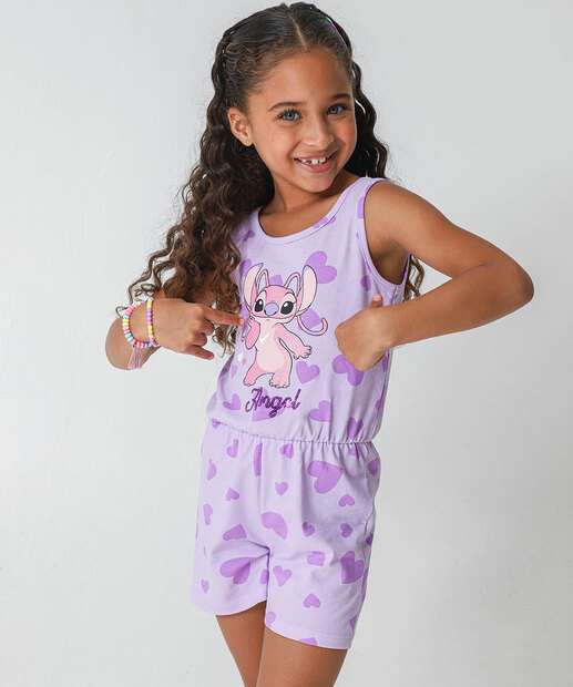 Macaquinho Infantil Angel Stitch Tam 4 a 10 Lilás