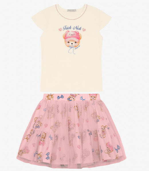 Conjunto Menina Blusa com Saia Trick Nick Off White