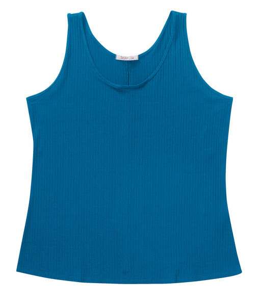 Regata Plus Size Em Ribana Canelada Secret Glam Azul