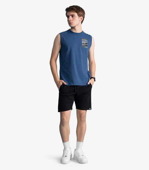 Regata Masculina Meia Malha Com Estampa Minty Azul