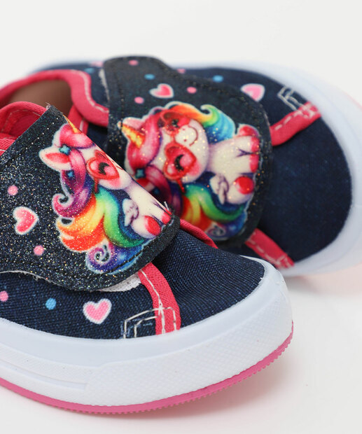 Tênis Infantil Casual Jeans Únicornio Velcro Azul