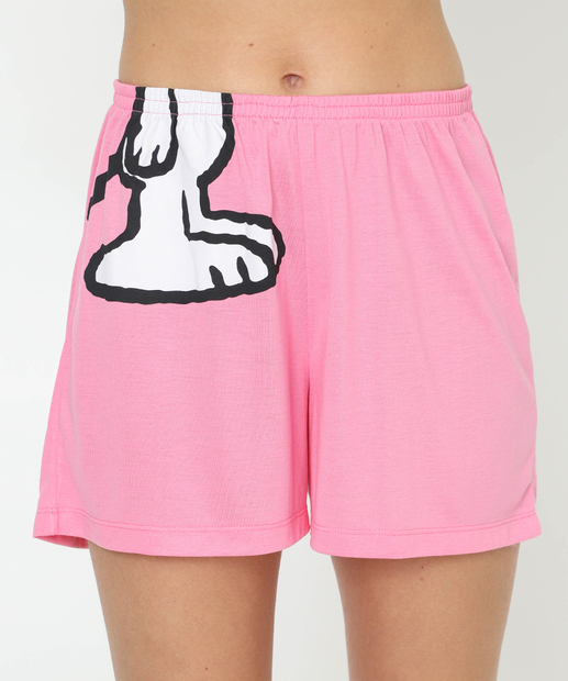 Pijama Feminino Manga Curta Estampa Snoopy Rosa