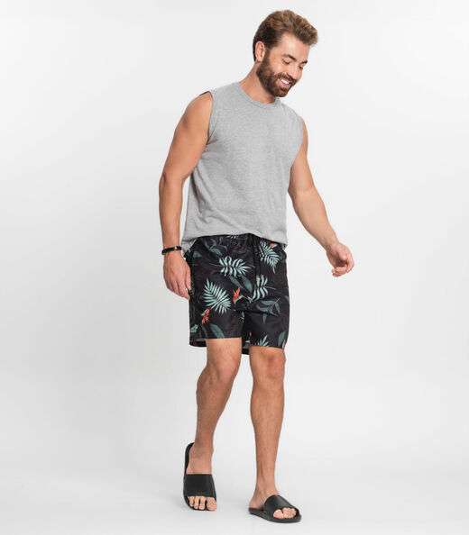 Bermuda Masculina Microfibra Estampada Rovitex Preto