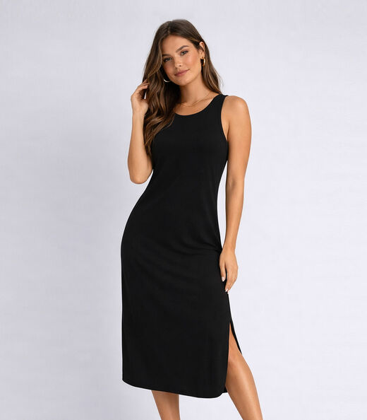 Vestido Feminino Regata Midi Com Fenda Good Bless Preto