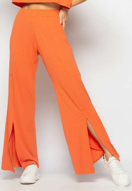 Conjunto Cropped Golão E Calça Fenda Frontal Malha Telha Salvatore