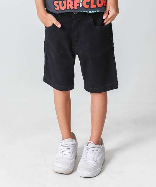 Bermuda Infantil Jeans Bolsos Tam 04 a 08 Preto