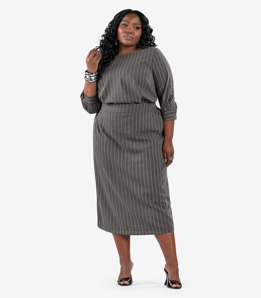 Image_Blusa Manga 3/4 Twill Plus Size Secret Glam Cinza