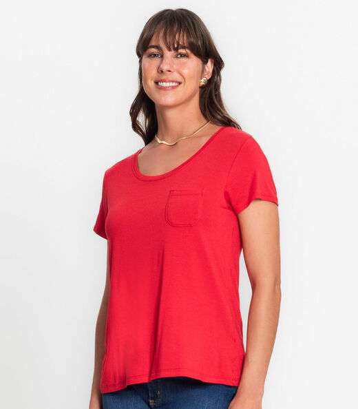 Blusa Feminina Viscotorcion Com Bolso Rovitex Vermelho