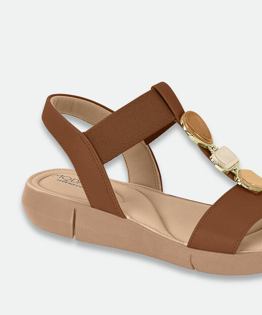 Sandália Feminina Rasteira Pedras Modare Marrom