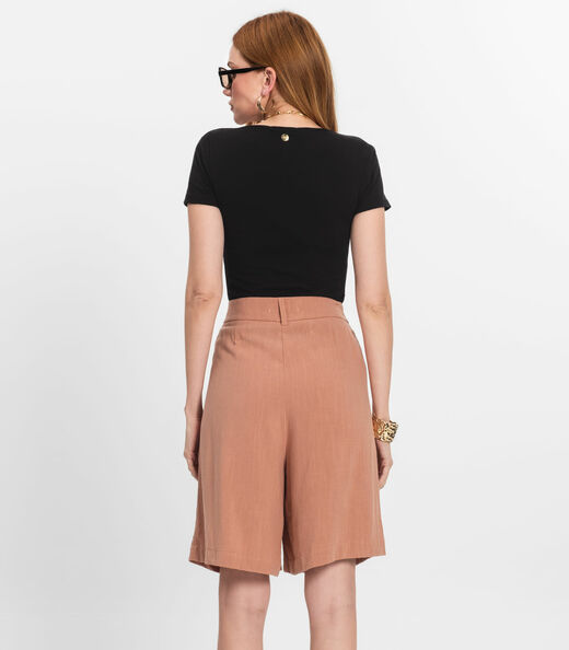 Bemuda Feminina Em Linho Com Bolsos Endless Marrom