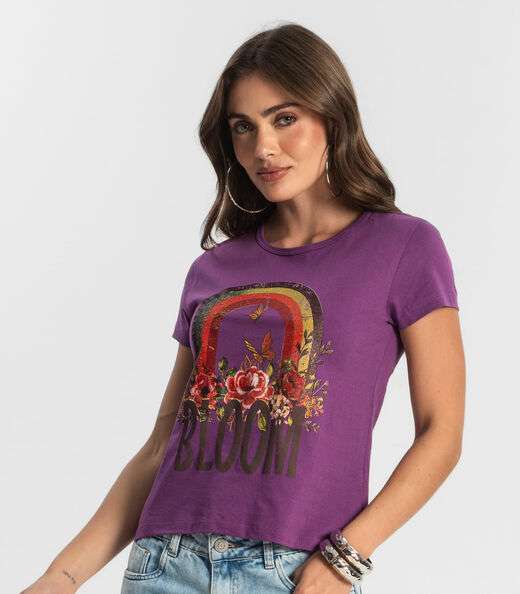 Blusa Baby Look Feminina Estampada Select Roxo